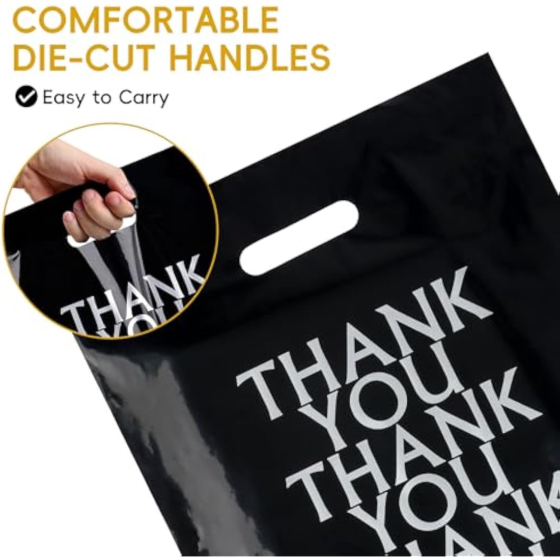 Jolof Store 100 Pack Black Thank You Carrier Bags - 30x38cm Retail Bags