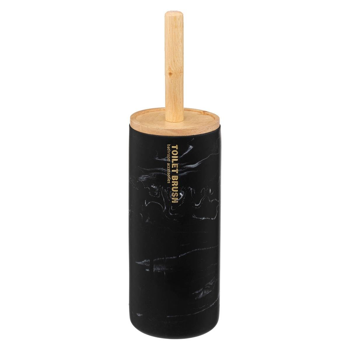 Five Simply Smart Marble Effect Toilet Brush | Black Resin & Bamboo