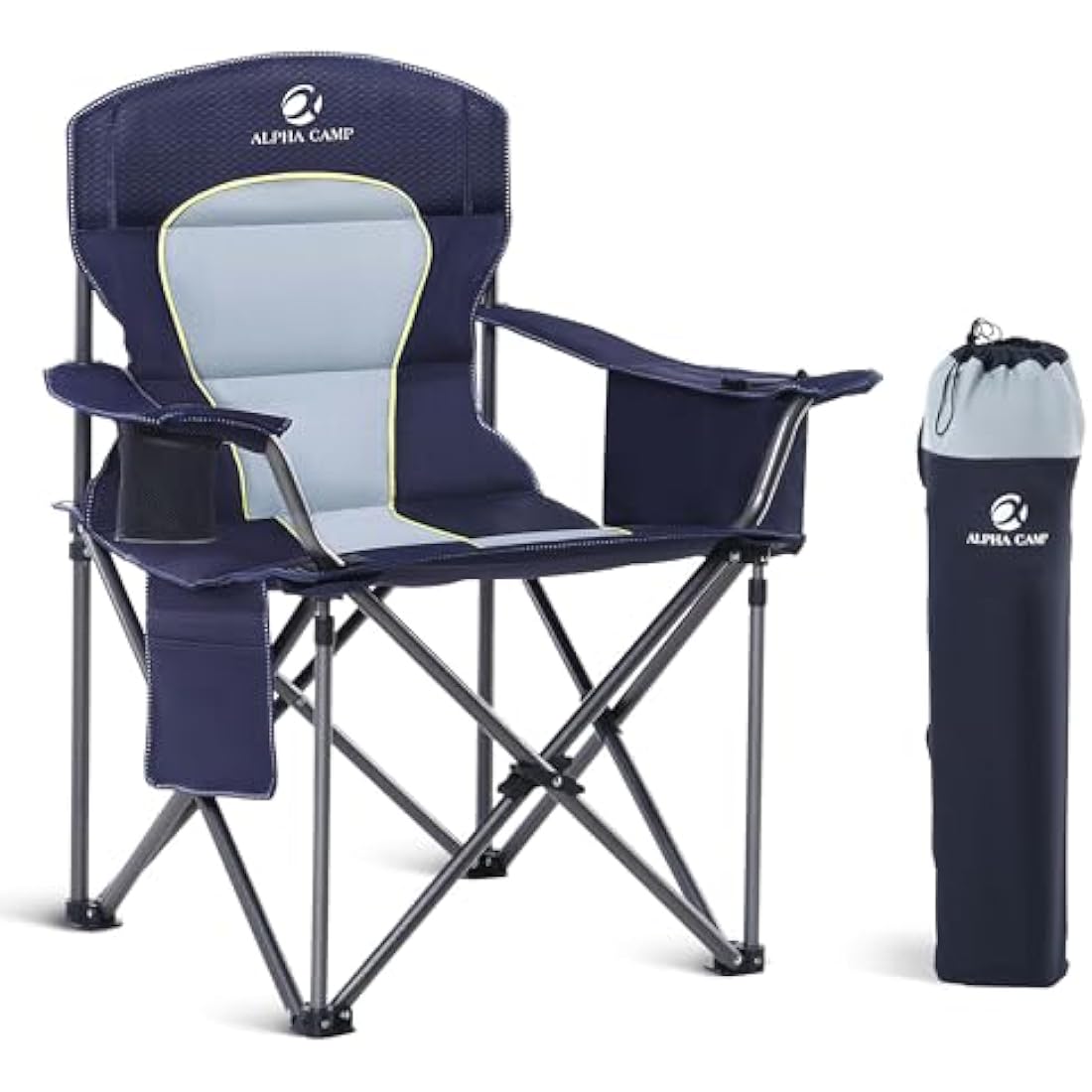 ALPHA CAMP Heavy Duty Folding Camping Chair with Cooler Bag – Navy Blue