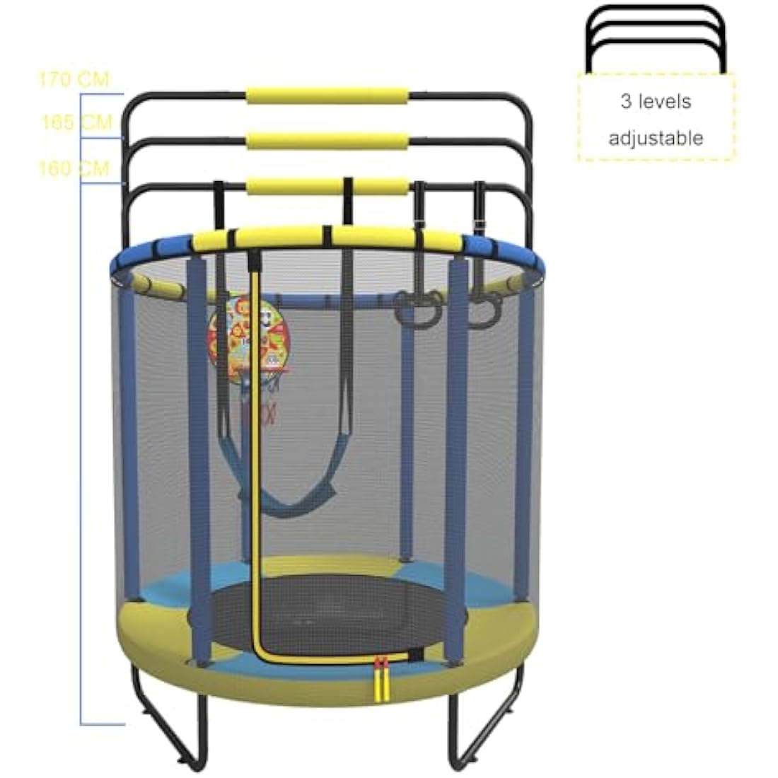 Kids Trampoline with Swing, Basketball Hoop & Safety Net