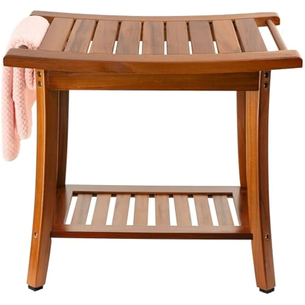 Jolof Store Teak Shower Bench – 2-Tier Waterproof Wooden Spa Stool