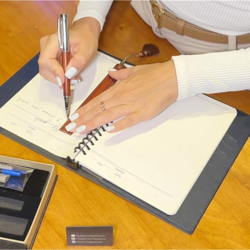 LACHIEVA LUX Walnut Wood Rollerball Pen and Ruler Bookmark Gift Set