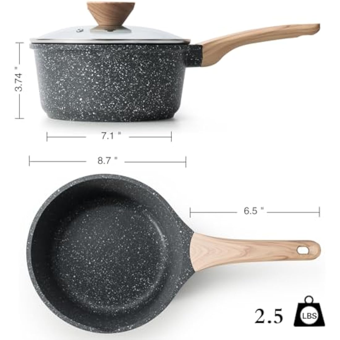 Kordisen 2.4L Non-Stick Sauce Pan with Lid | Granite Induction Pot
