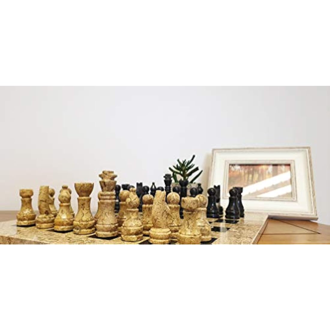 15" Himalayan Marble Chess Set – Fossilstone & Black