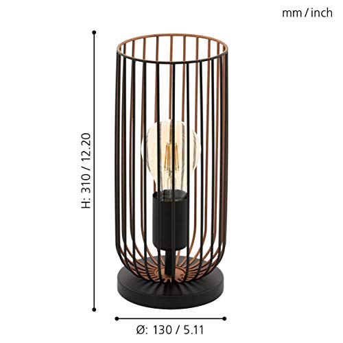 Eglo Roccamena Vintage Table Lamp | Black & Copper Steel Bedside Light