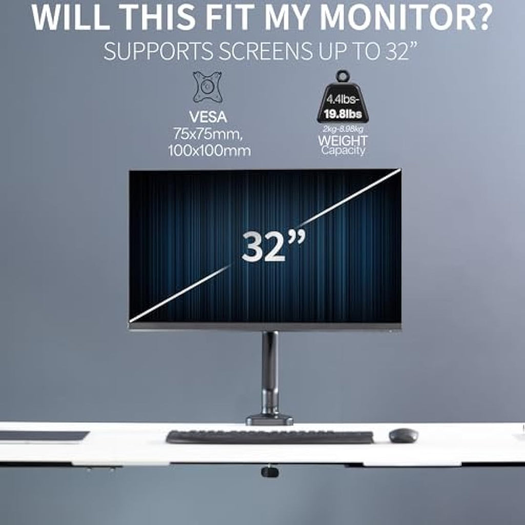 VIVO Single Monitor Arm – Height Adjustable VESA Desk Mount for 17-32" Screens
