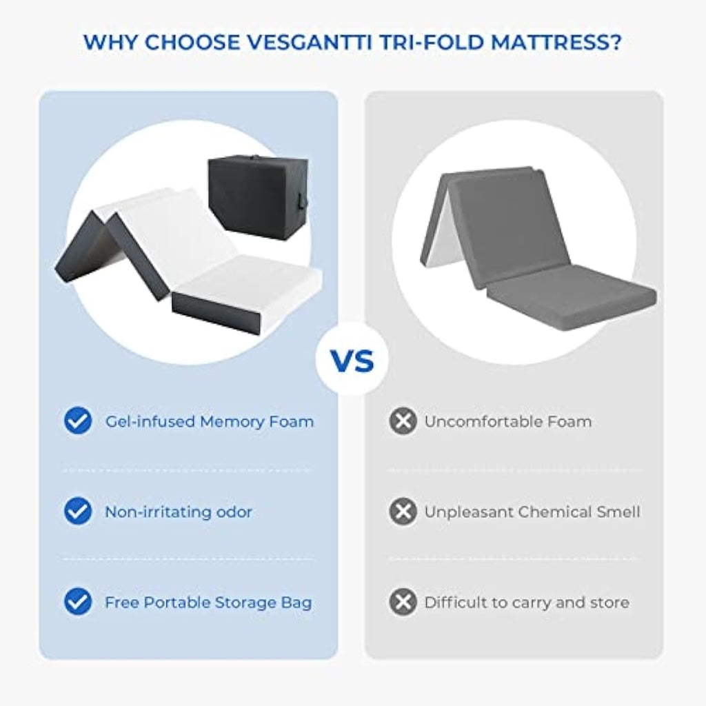 Vesgantti Single Tri-fold Mattress | 10cm Gel Memory Foam Folding Bed