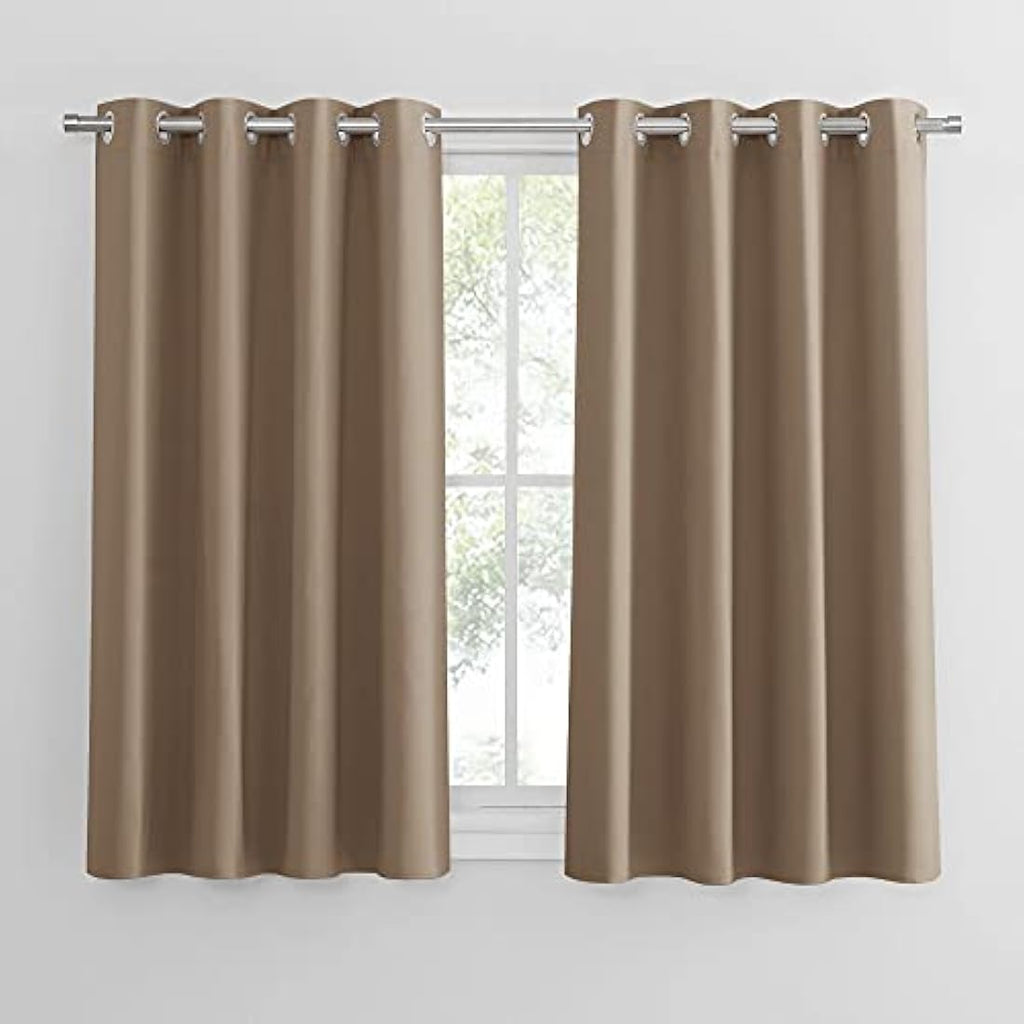 PONY DANCE Blackout Eyelet Curtains – Thermal Light Blocking Drapes, Mocha