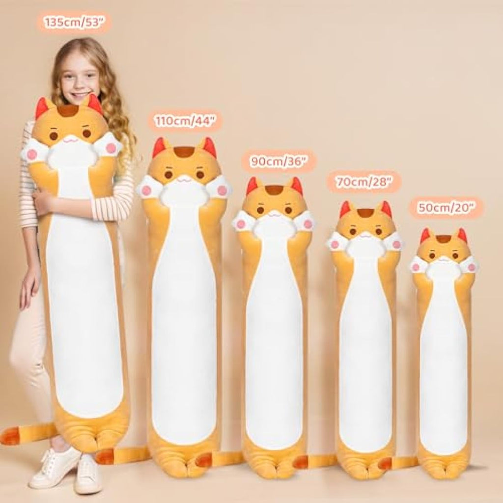 Mewaii 44in Long Cat Plush Body Pillow | Soft Kawaii Stuffed Animal - Orange