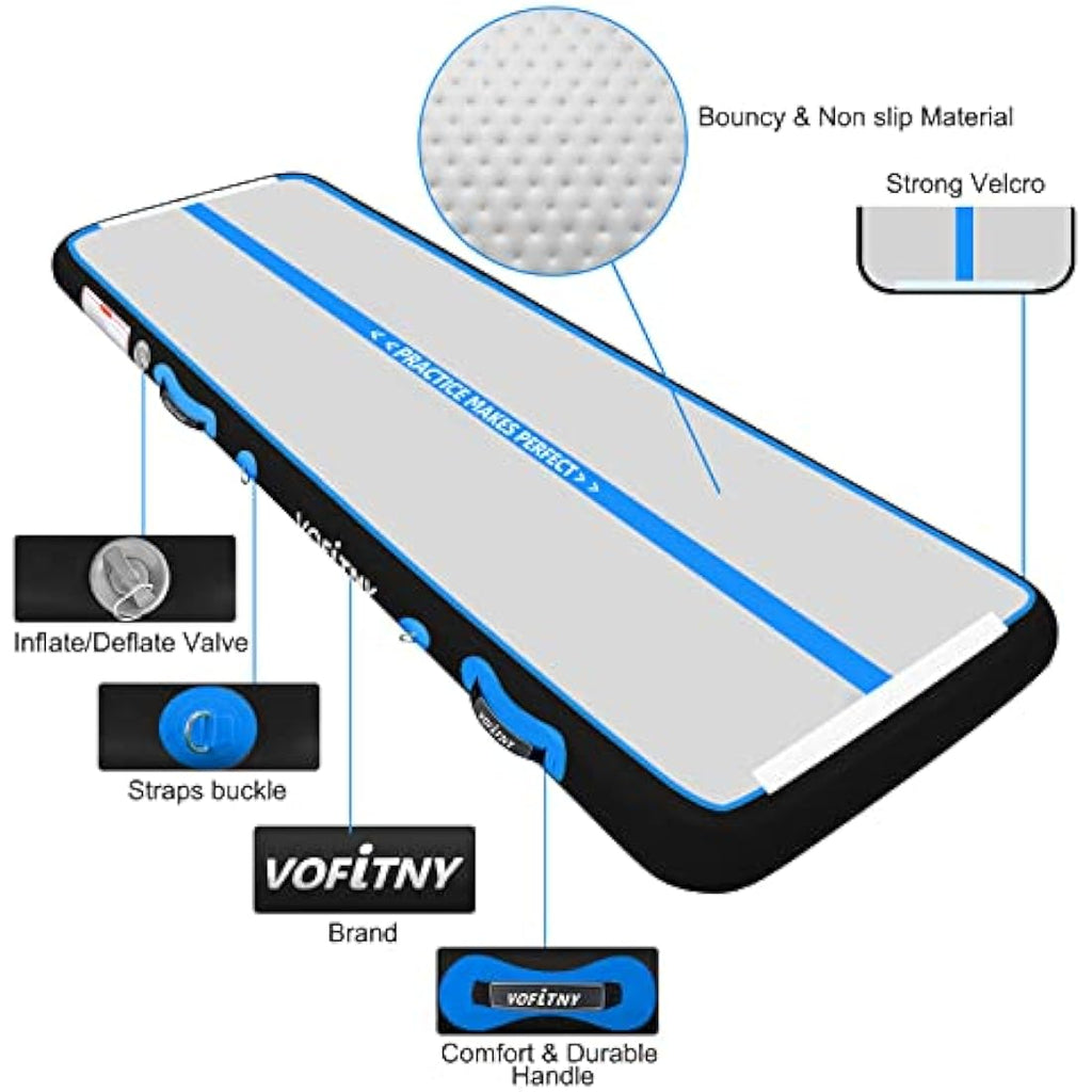 VOFiTNY Inflatable Gymnastics Air Tumble Track Mat with Electric Pump