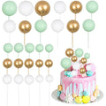 Gyufise 30Pcs Ball Cake Toppers | Green Gold White Foam Cupcake Decor