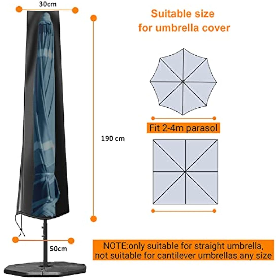 OKPOW Waterproof Parasol Cover | 600D Oxford Fabric Patio Umbrella Cover