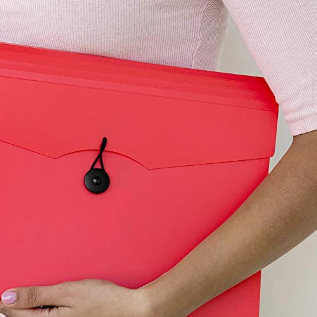 D.RECT A4 Expanding File Folder | 12 Pockets Document Organiser - Red