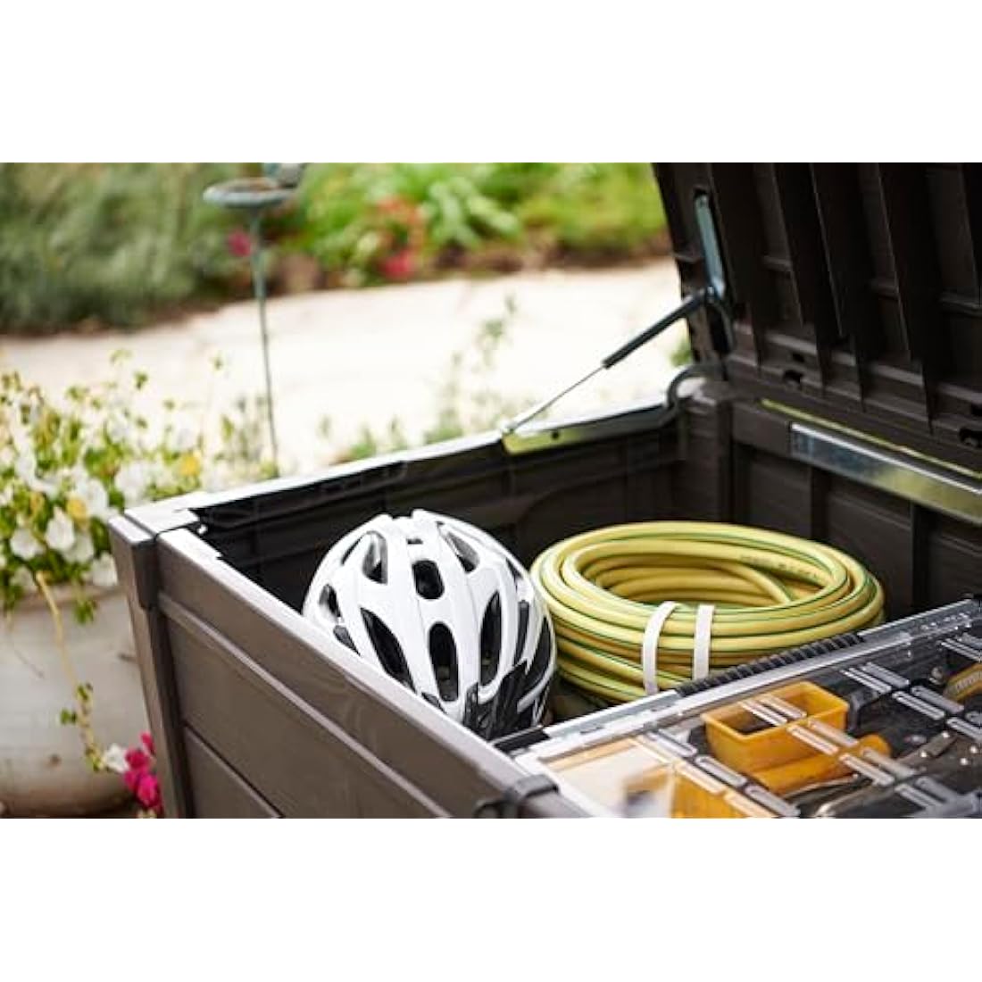 Keter Brightwood 454L Outdoor Garden Storage Box | Brown Wood Effect