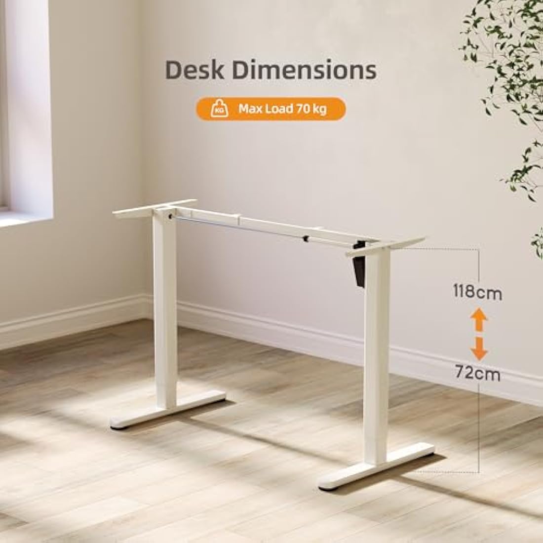 Claiks Electric Standing Desk Frame | Height Adjustable Steel Legs, White