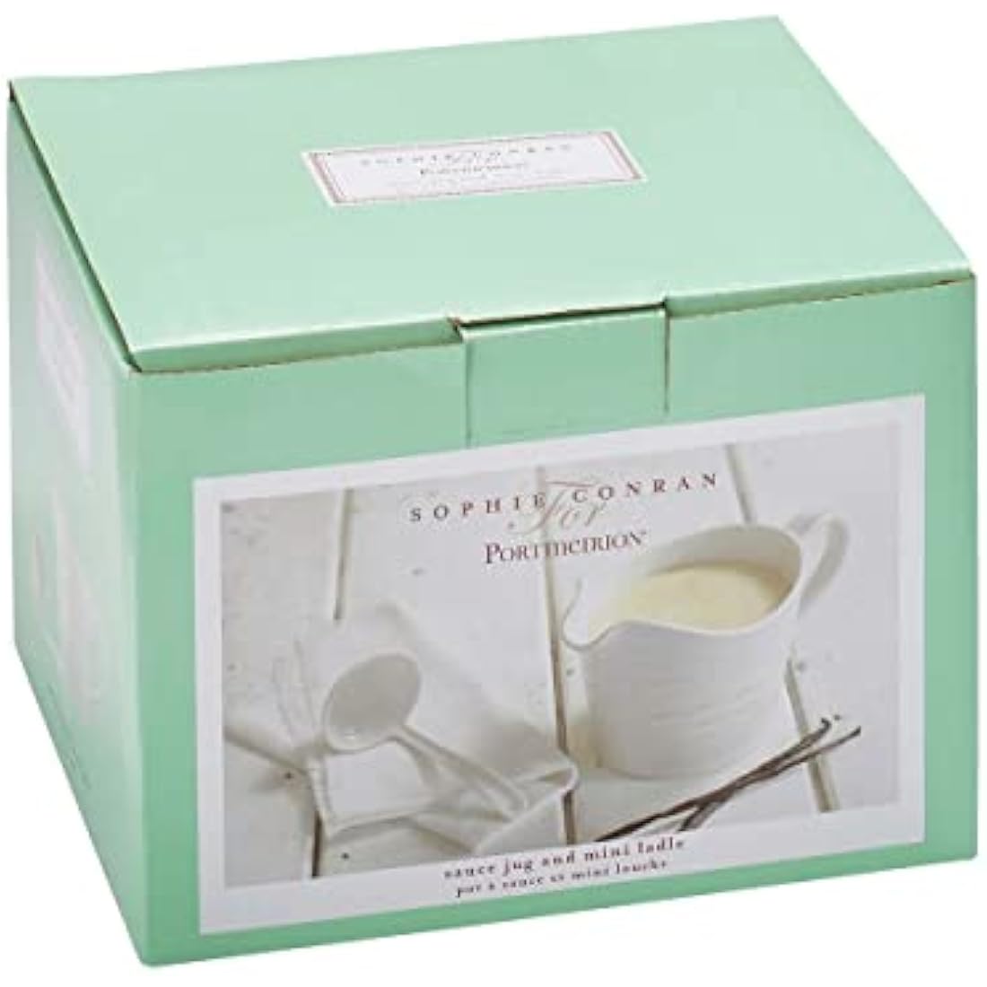 Portmeirion Porcelain Sauce Jug & Mini Ladle – White 0.60L Gravy Boat