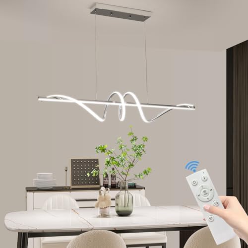 Mikeru 120cm Spiral LED Pendant Light | Dimmable Chrome Kitchen Island Lamp