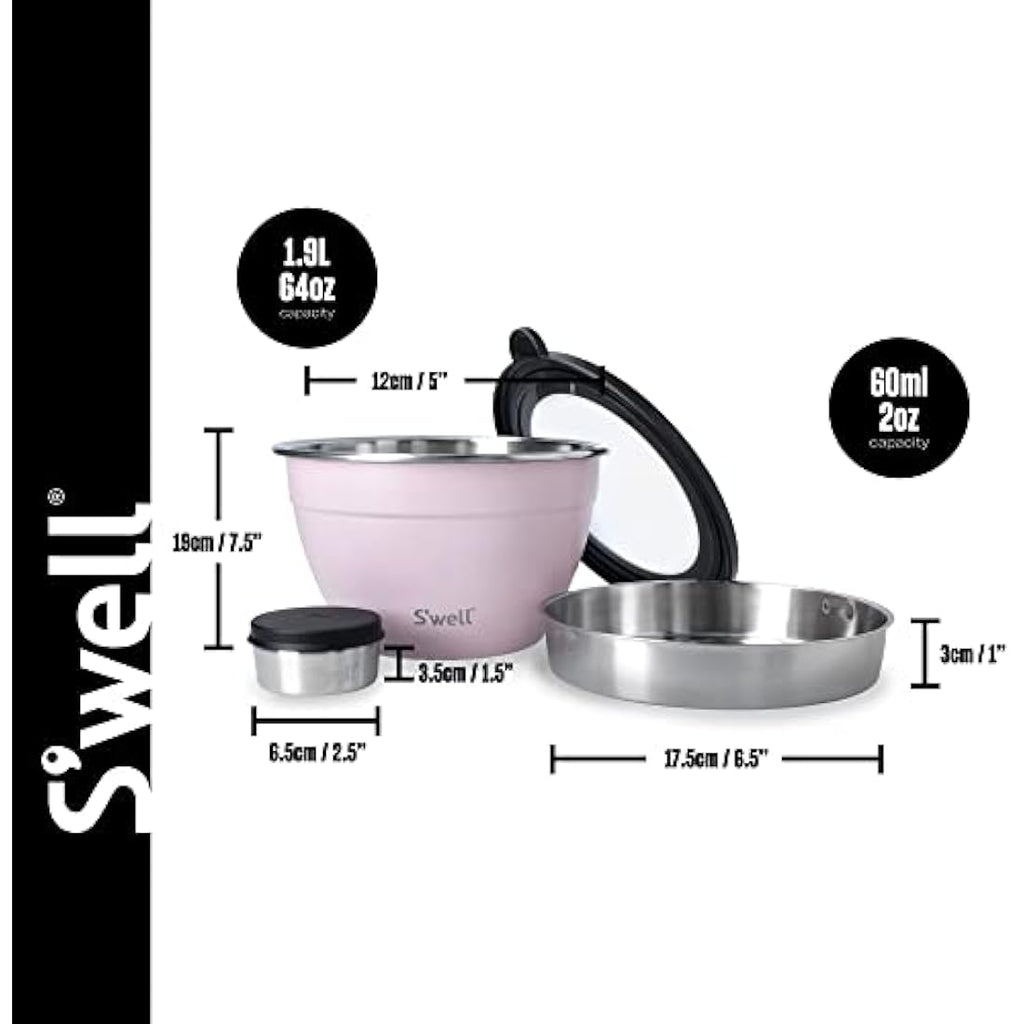 S'well Pink Topaz Stainless Steel Salad Bowl Kit - 1.9L Lunch Box