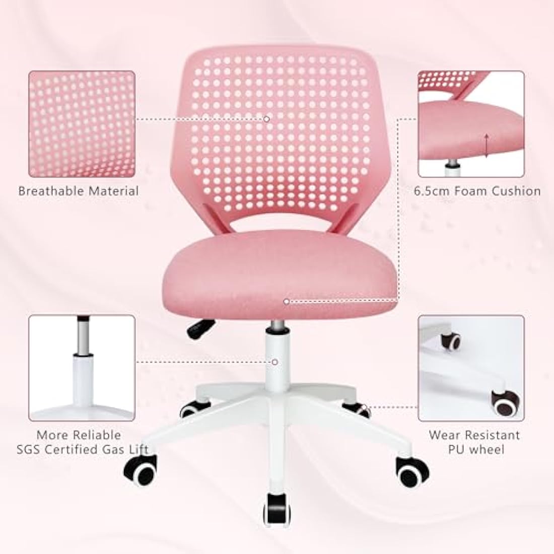 Armless Mesh Desk Chair – Ergonomic Swivel Office Chair