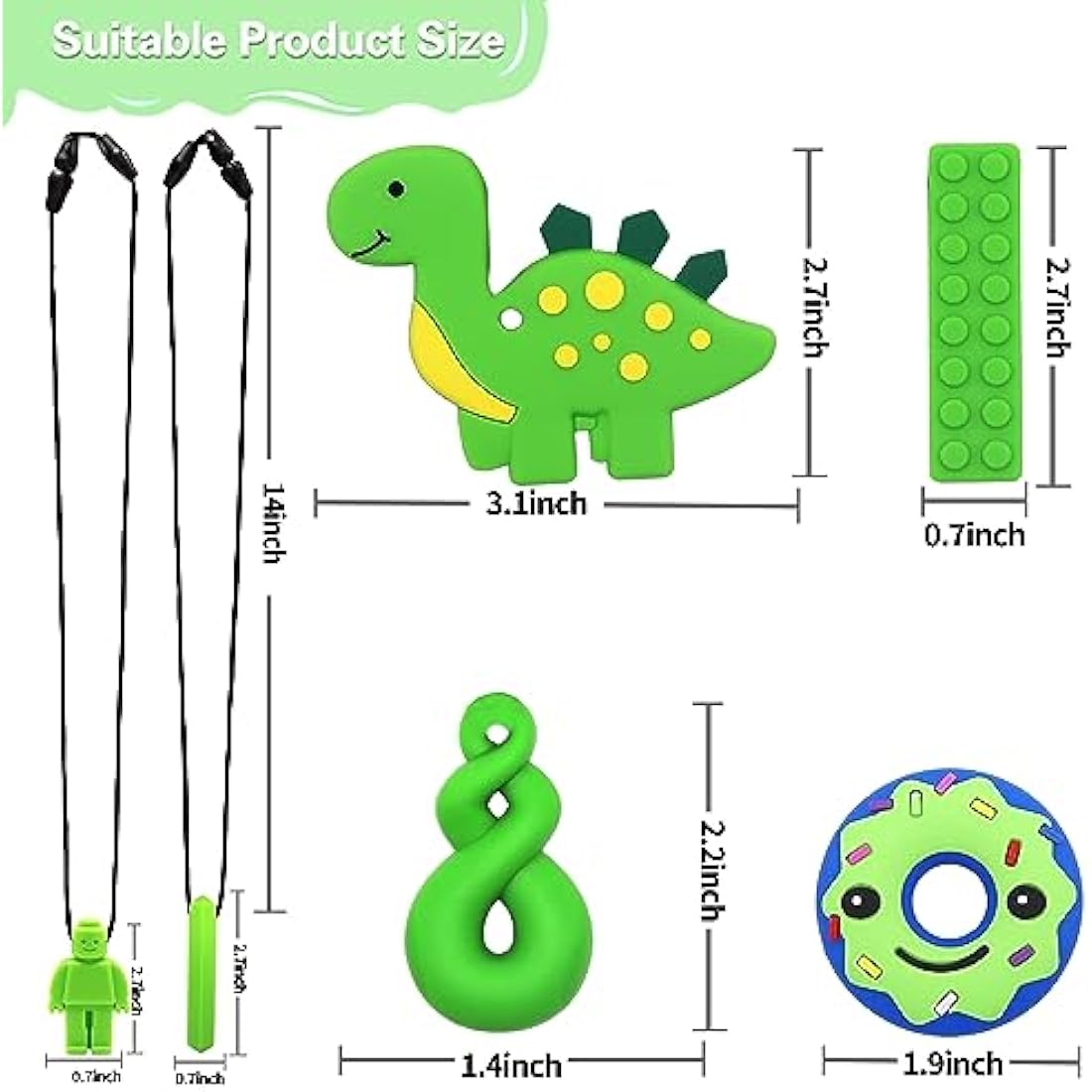 Sensory Chew Necklace - 6PK Food Grade Silicone Teether Toys