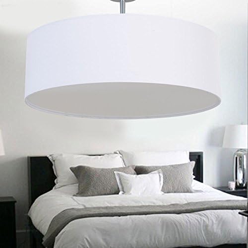 SPARKSOR Modern White Drum Ceiling Light – 3-Bulb Fabric Pendant Lamp