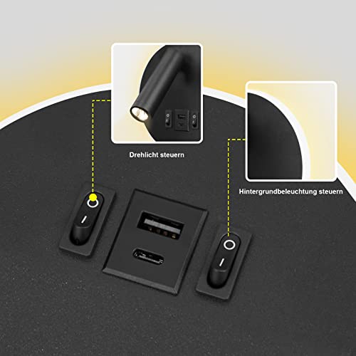 uksunvi LED Reading Lamp | 12W Rotatable Wall Sconce with USB & Type-C