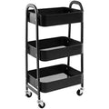 Jolof Store 3-Tier Metal Rolling Utility Cart - Slim Storage Trolley, Black