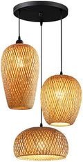 Bamboo Rattan Chandelier – 3-Light Rustic Wicker Pendant
