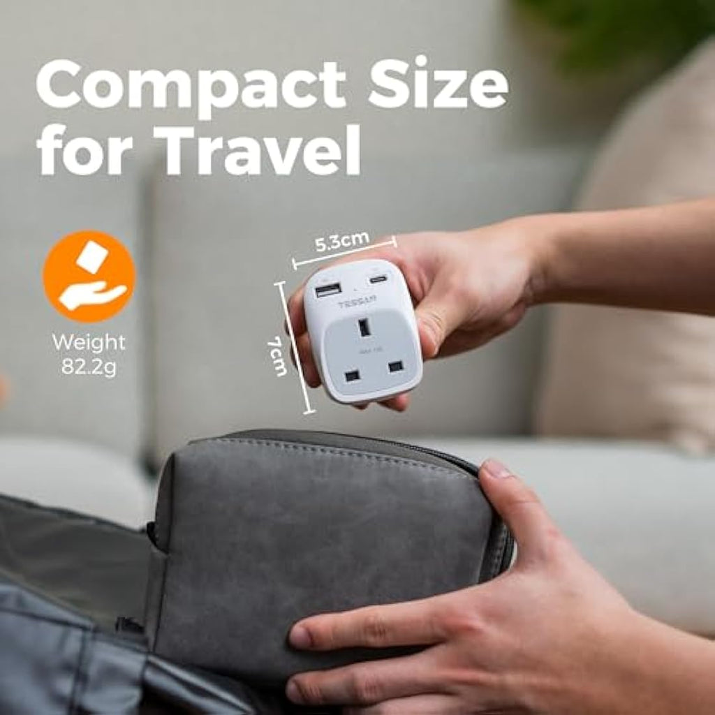 TESSAN UK to South Africa Plug Adapter 2 Pack | Type M with USB C