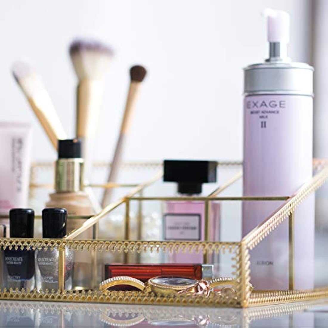 Jolof Store Glass Makeup Organizer – Gold Antique Cosmetic Storage Box