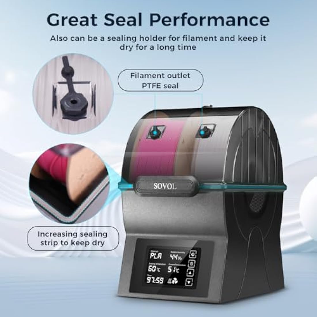 Sovol SH02 Filament Dryer – Dual Spool 3D Printer Dry Box with 150W PTC Heater