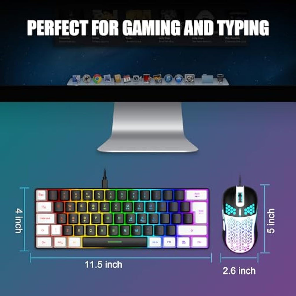 RedThunder 60% RGB Gaming Keyboard and Mouse Combo – UK Layout, Black-White