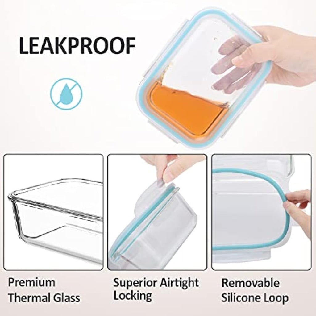 ROSOS 6-Pack Borosilicate Glass Food Storage Containers with Airtight Lids