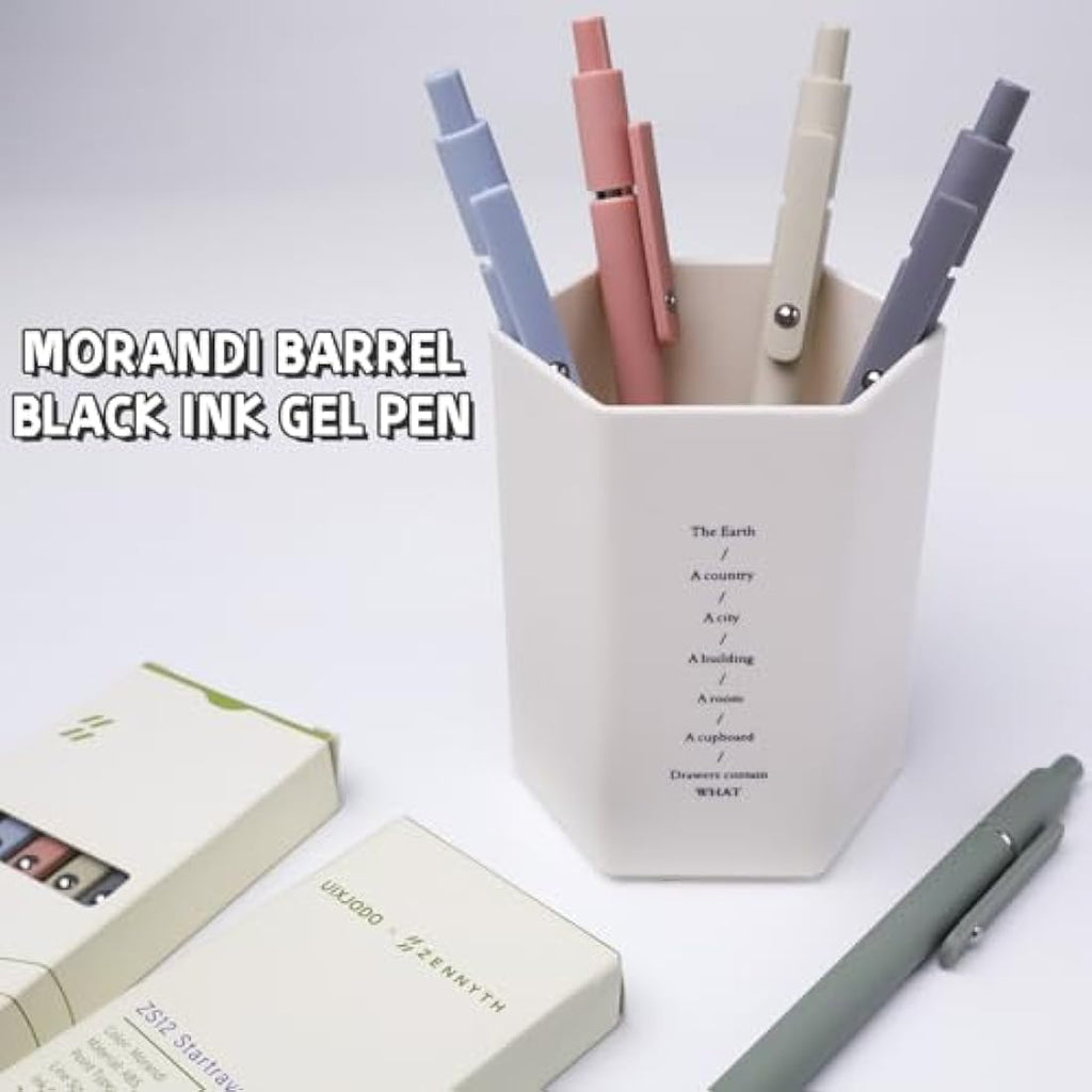 UIXJODO 0.5mm Retractable Gel Pens – 5 Pcs Morandi Black Ink Pens