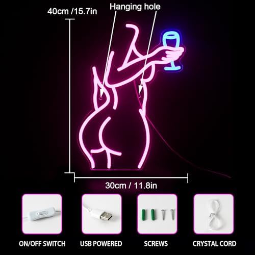 Lady Back Neon Sign | Pink LED Wall Art for Bedroom & Bar