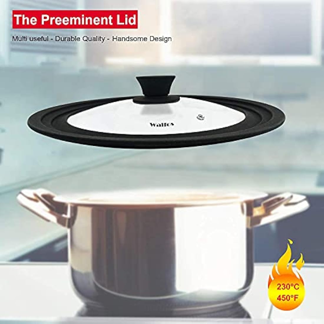 Walfos Universal Pot Lid Set | Tempered Glass & Silicone | 2-Piece