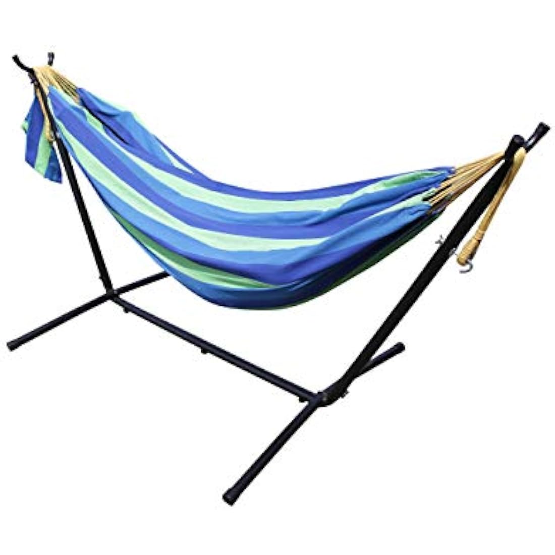 Ross James Double Cotton Hammock with Heavy Duty Metal Stand – Blue