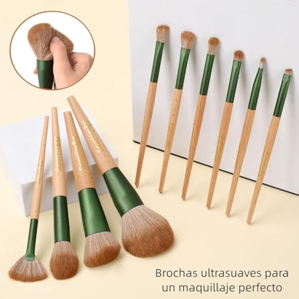 10-Piece Professional Bamboo Makeup Brushes Set with Case