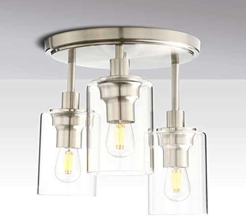 Jolof Store Industrial 3-Way Glass Pendant Light – Brushed Flush Ceiling Lamp