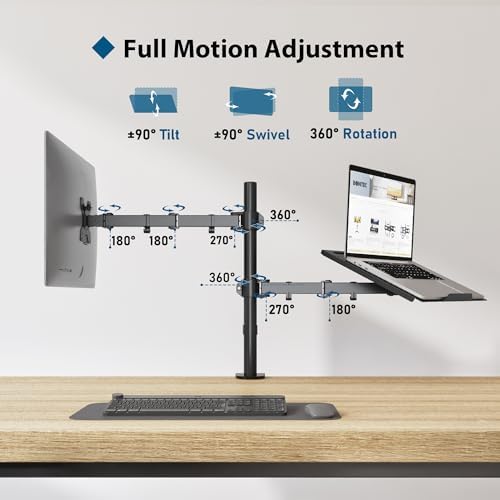 BONTEC Monitor Arm & Laptop Tray | Height Adjustable VESA Desk Mount