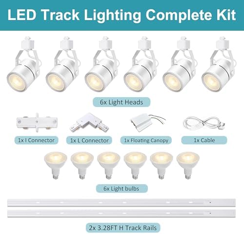 Bravsekai LED Track Lighting Kit | 6-Light H-Type 6000K Cool White Spotlight