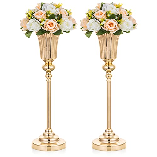 Nuptio Gold Trumpet Vases | 21.5" Metal Wedding Table Centerpieces - 2 Pcs