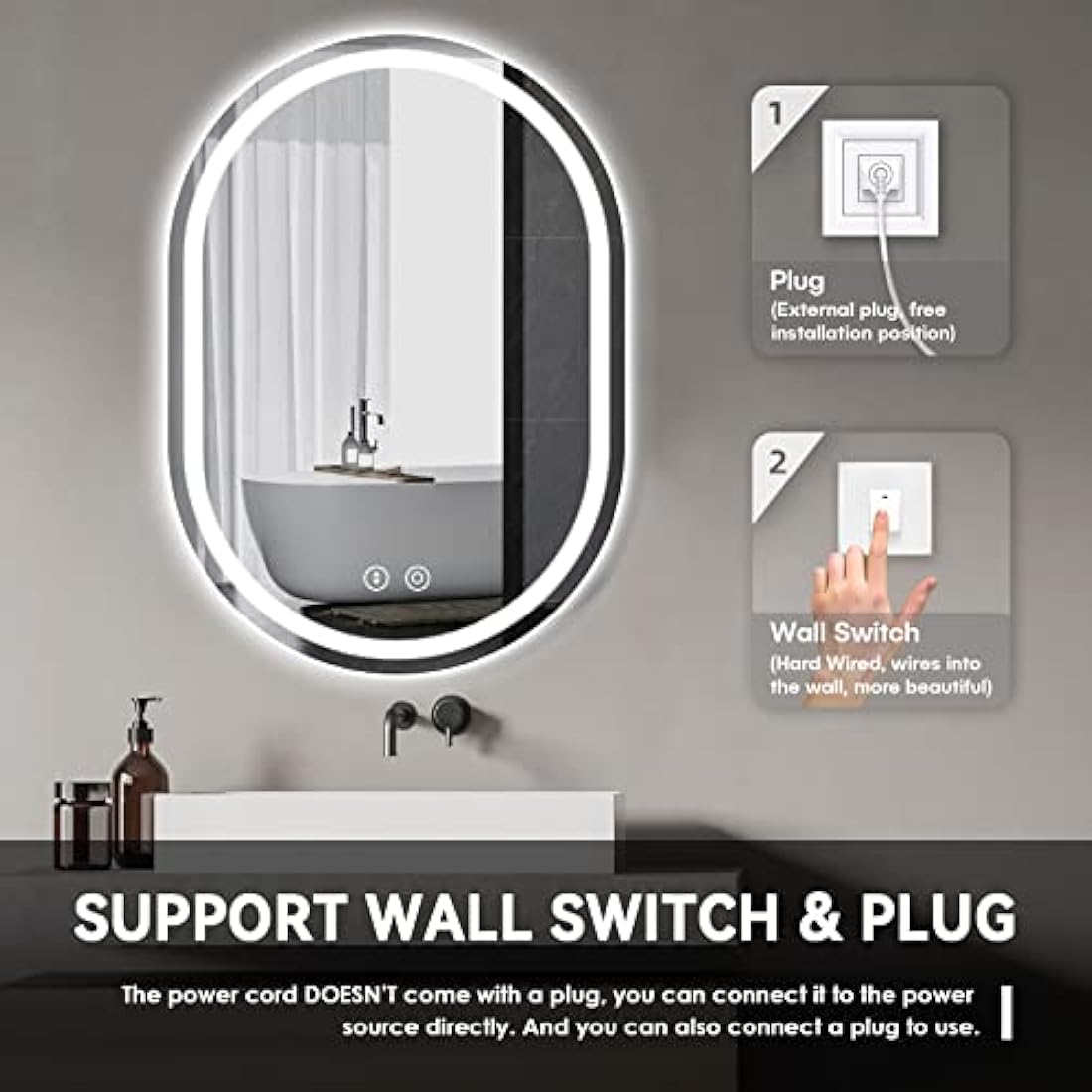 Dripex 50x70cm Oval LED Bathroom Mirror | Anti-Fog Dimmable Vanity Light