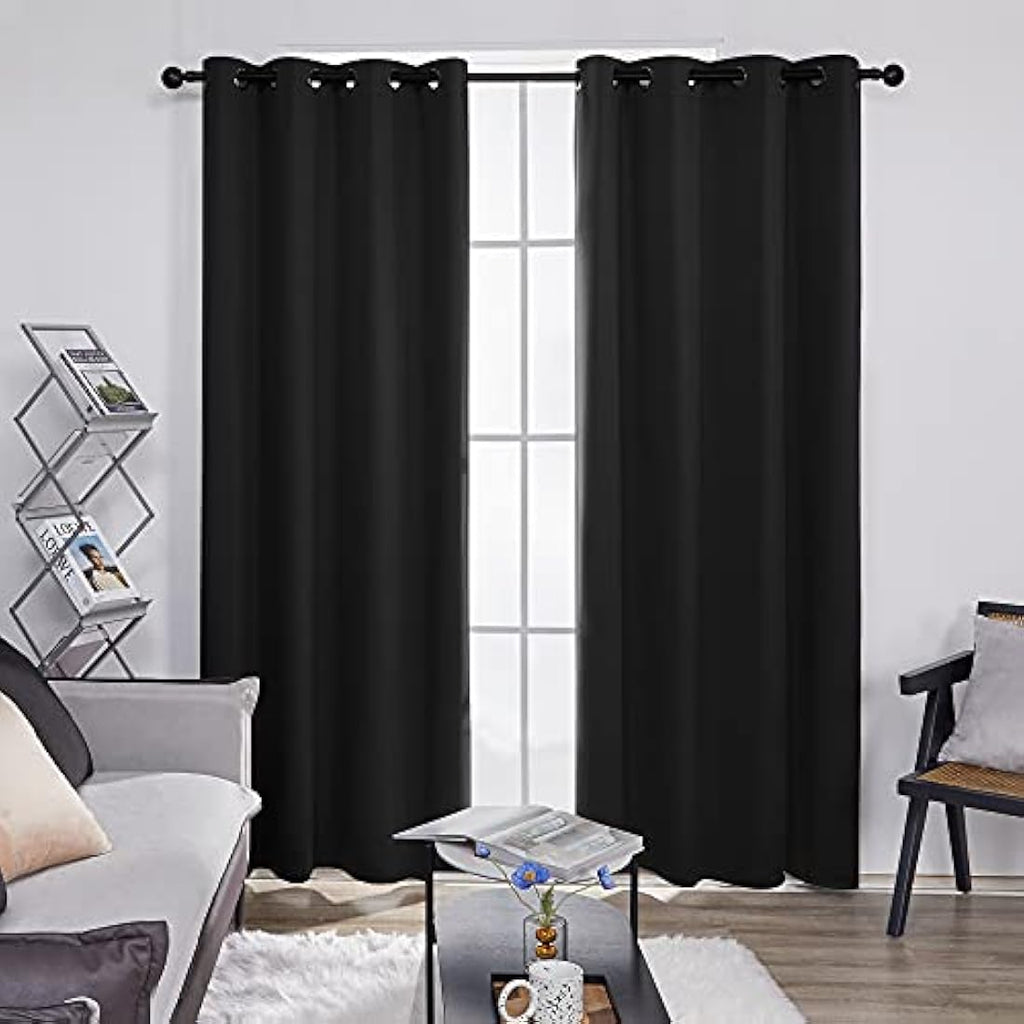 Deconovo Blackout Curtains – Thermal Insulated Eyelet Drapes, Black, 2 Panels