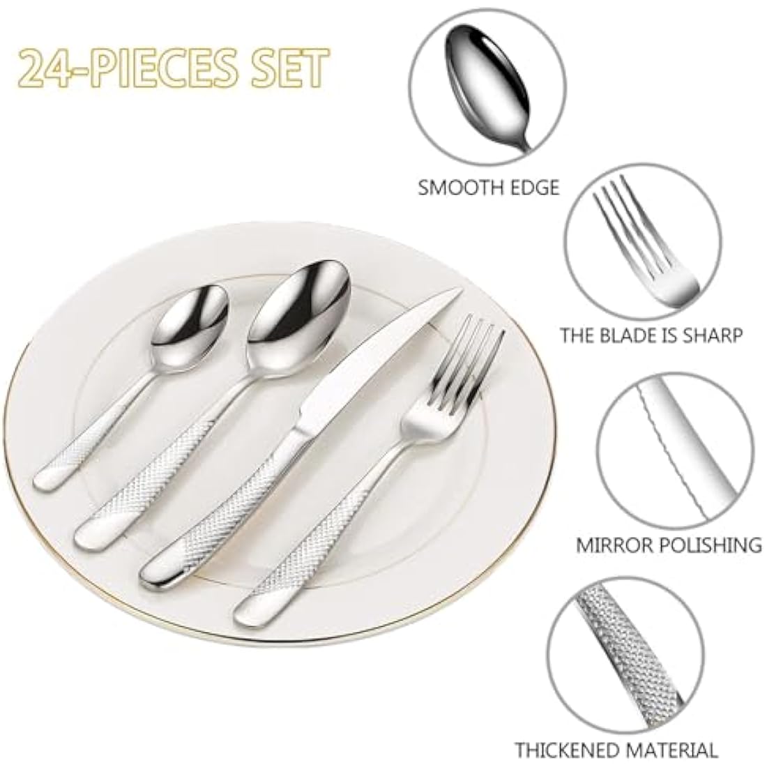 Jolof Store 24-Piece Stainless Steel Cutlery Set with Stand for 6 – Silver