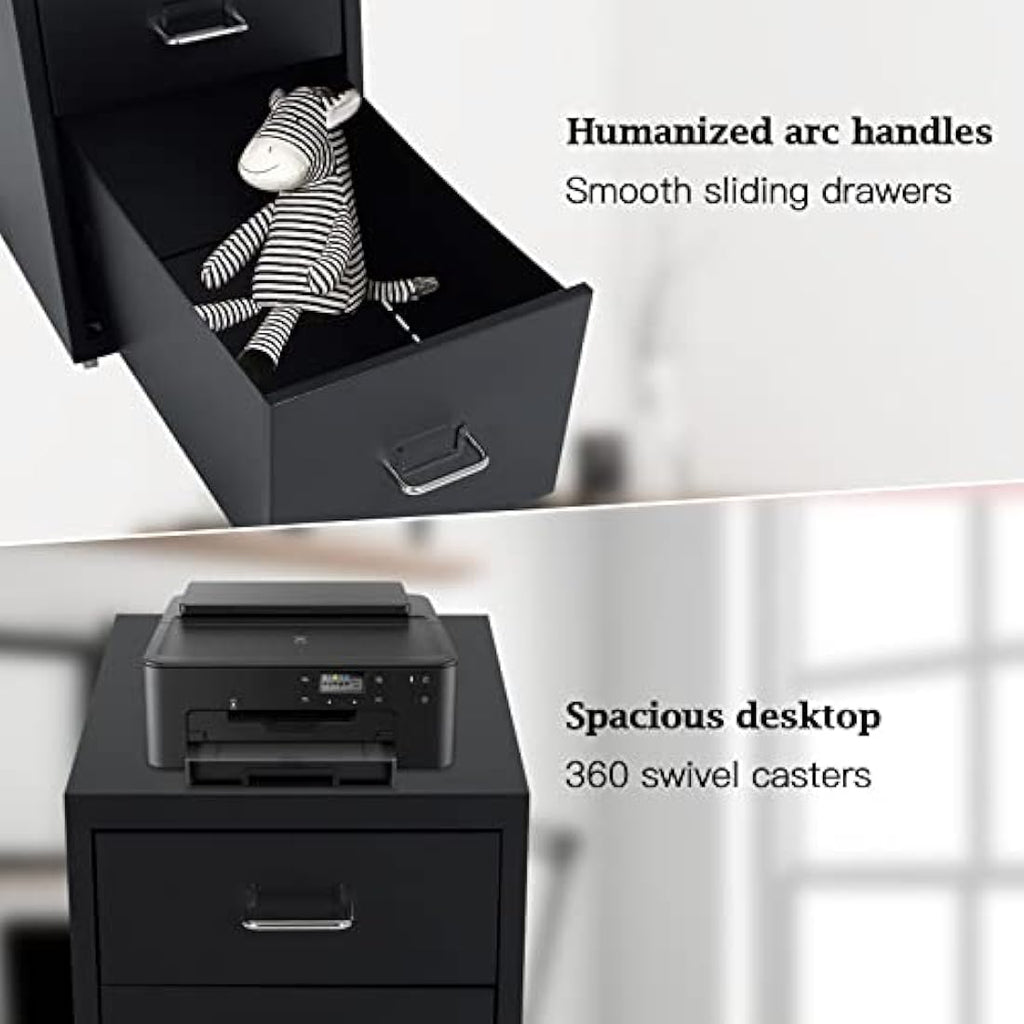 BTGGG 3-Drawer Metal Filing Cabinet – Rolling Under Desk Office Storage