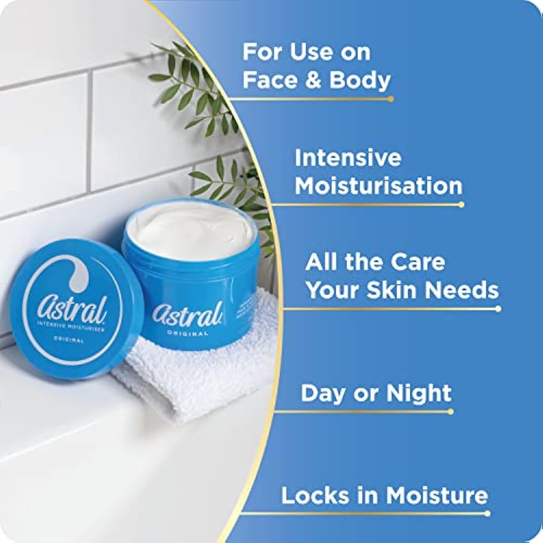 Astral Intensive Face & Body Moisturiser Cream with Lanolin - 500ml (3 Pack)