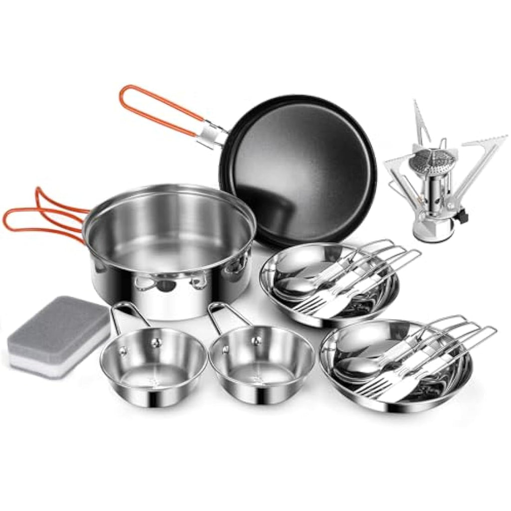 Odoland 15-Piece Ceramic Non-Stick Camping Cookware Kit with Stove