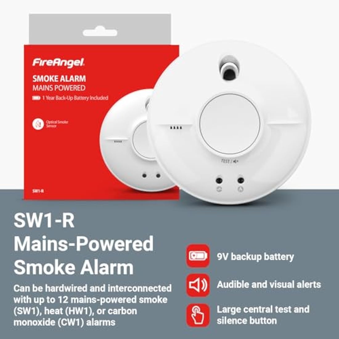 FireAngel SW1-R Mains Powered Optical Smoke Alarm with Battery Backup