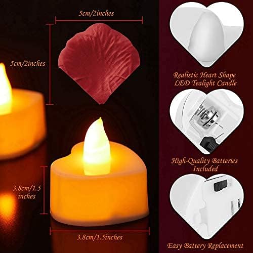 Heart LED Tealight Candles & 200 Silk Rose Petals Set